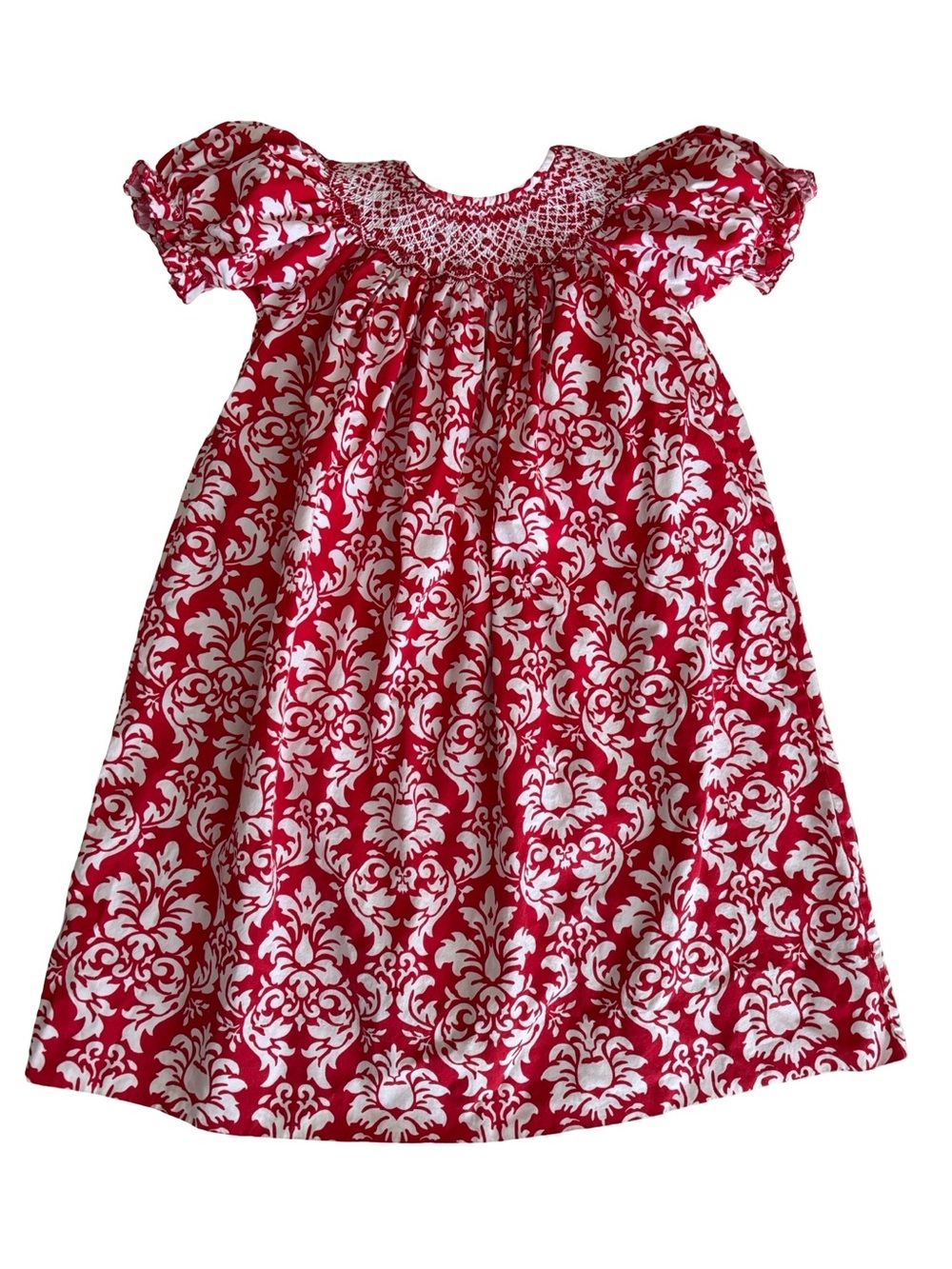 Le Za Me Smocked Bishop Dress Red White Fleur De Lis Christmas Valentines